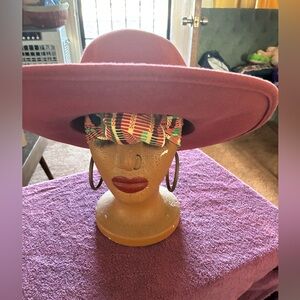 a new day Pink Wide-Brim Felt Hat with Multicolor Patterned Band